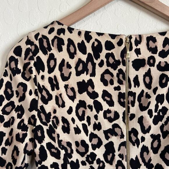 Kate Spade Leopard Print Ponte Knit Sheath Dress size 4 Short Sleeve Gold Zipper - Picture 8 of 8